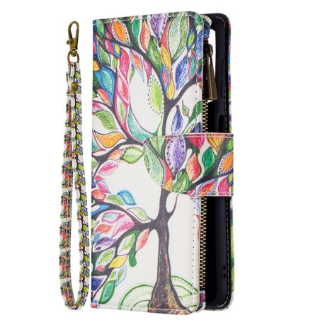 Чехол-кошелек Colored Drawing Pattern Zipper для Samsung Galaxy M52 5G - Tree