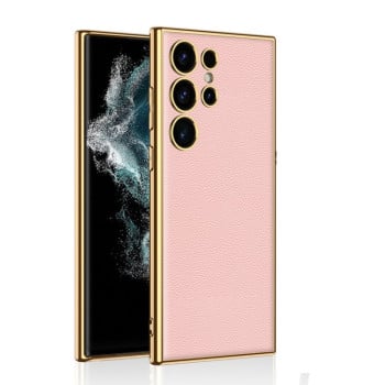 Противоударный чехол GKK Plating TPU + Leather для Samsung Galaxy S24 Ultra 5G - розовый