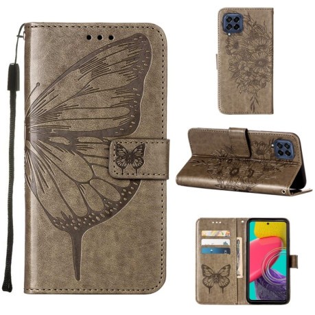 Чехол-книжка Embossed Butterfly для Samsung Galaxy M53 5G - серый