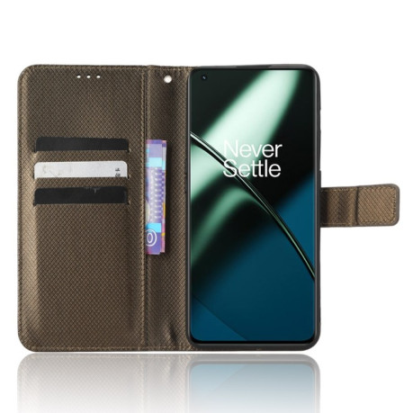 Чехол-книжка Diamond Texture для OnePlus 11 5G - коричневый