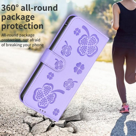 Чохол-книжка Four-leaf Clasp Embossed на Redmi Note 14 Pro 4G - фіолетовий