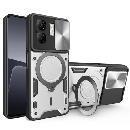 Противоударный чехол CD Texture Sliding Camshield Magnetic Holder на Infinix Smart 9 / Hot 50i - серебристый
