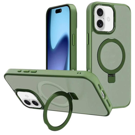 Противоударный чехол Kalebol Metal Lens Frame MagSafe Holder Frosted для iPhone 17 - зеленый