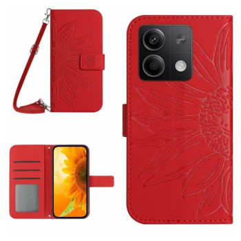 Чехол-книжка Skin Feel с рисунком подсолнуха на Xiaomi Redmi Note 13 4G Global - красный