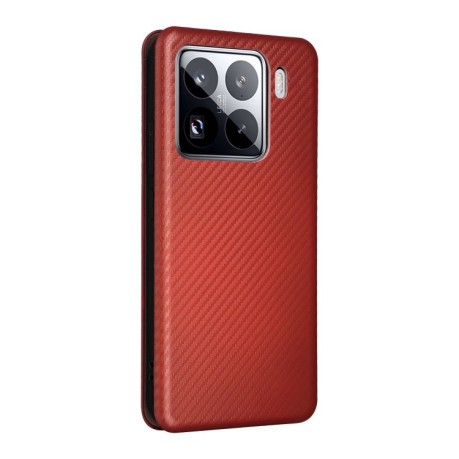 Чехол-книжка Carbon Fiber Texture на Xiaomi 15 - коричневый