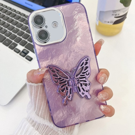 Чохол протиударний Plating Glitter Texture Butterfly для iPhone 16 - Purple Tinfoil Texture