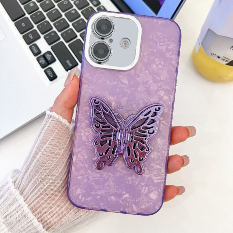 Чохол протиударний Plating Glitter Texture Butterfly для iPhone 16 - Purple Shell Pattern