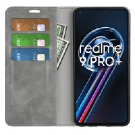 Чехол-книжка Retro Skin Feel Business Magnetic на Realme 9 Pro Plus/ Realme 9 4G - серый