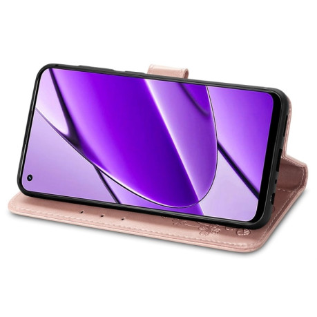 Чехол Four-leaf Clasp Embossed Buckle на Realme 11 4G Global - розовое золото
