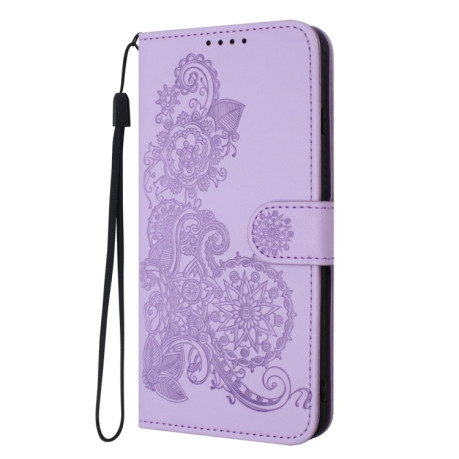 Чехол-книжка Embossed Flower Zipper Leather на Redmi Note 14 5G/Poco M7 Pro 5G - фиолетовый