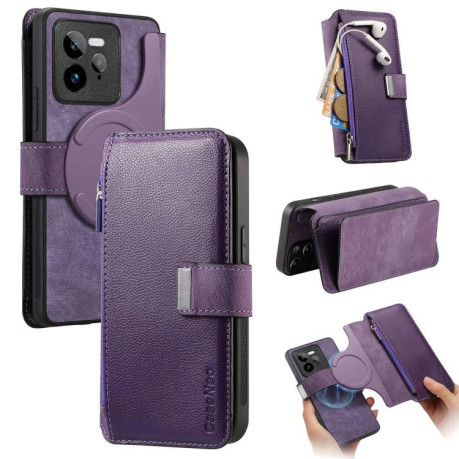 Чехол-книжка CaseNeo MagSafe RFID Anti-theft Zipper Wallet Retro Leather для Realme GT 7 Pro - фиолетовый