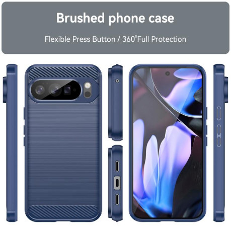 Протиударний чохол Brushed Texture Carbon Fiber на Google Pixel 10 Pro XL - синій