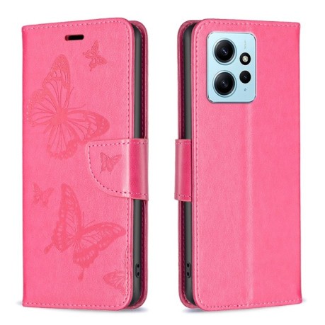Чохол-книжка Butterflies Pattern для Xiaomi Redmi Note 12 4G - пурпурно-червоний
