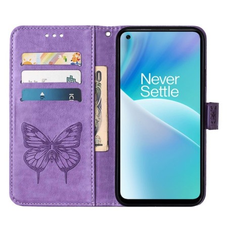 Чехол-книжка Embossed Butterfly для OnePlus Nord 2T 5G - фиолетовый