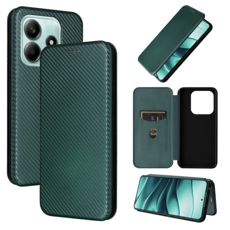 Чехол-книжка Carbon Fiber Texture на Xiaomi  Redmi Note 14 5G - зеленый