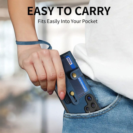Протиударний чохол Retro Cross Wristband Wallet Leather для Samsung Galaxy S24 Ultra 5G - синій