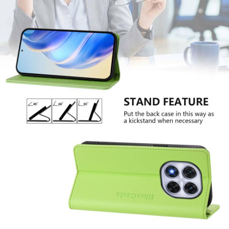 Чехол-книжка RC01 Dual-Folded Magnetic Suction RFID Leather на Xiaomi Redmi Note 14 Pro 4G - зеленый