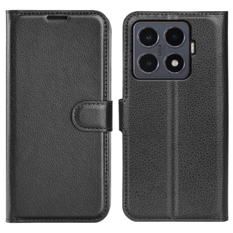 Чехол-книжка с фактурой Litchi и магнитным хлястиком на Xiaomi 15T Pro - черный