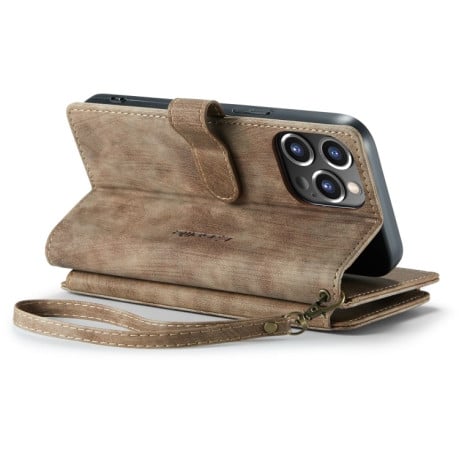 Шкіряний чохол-гаманець CaseMe-C30 для iPhone 14 Pro - коричневий