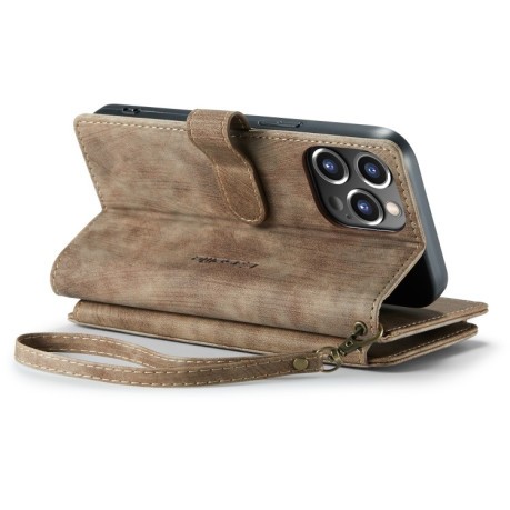 Кожаный чехол-кошелек CaseMe-C30 для  iPhone 14 Pro Max - коричневый
