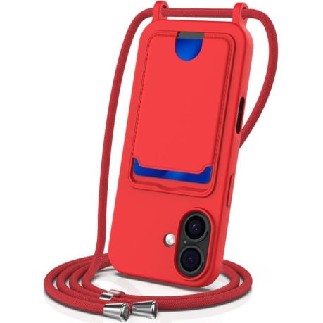 Силиконовый чехол Integrated Card Bag Solid Color Liquid Silicone на iPhone 17 - красный