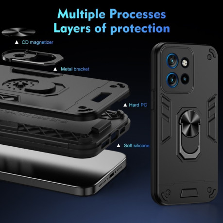 Ударозахисний чохол Shockproof Metal Ring Holder для Motorola Edge 50 Neo - чорний