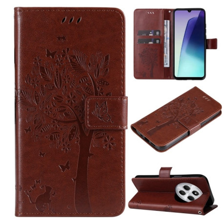 Чехол-книжка Happy Cat Pattern для Xiaomi Redmi 14C 4G/Poco C75/Redmi A4 5G - кофейный