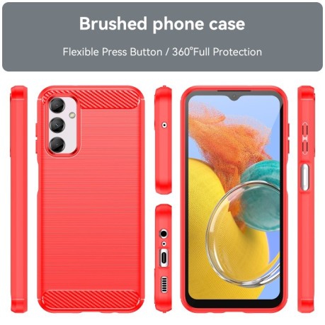 Чехол Brushed Texture Carbon Fiber для Samsung Galaxy M14 5G - красный