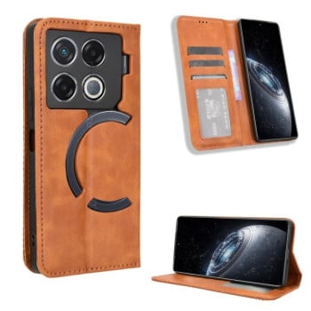 Чехол-книжка Magnetic Buckle Retro Crazy Horse Texture на Infinix GT 20 Pro 5G - коричневый