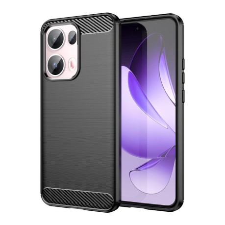 Противоударный чехол Brushed Texture Carbon Fiber на OPPO Reno13 Pro Global - черный