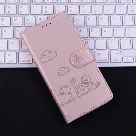 Чохол-книжка Cute Cats RFID Leather для Xiaomi Redmi Note 14 4G 164.84mm - золото