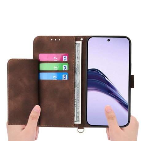 Чохол-книжка Skin-feel Flowers Embossed для Realme 14 Pro+ - коричневий