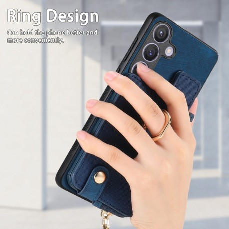 Чехол Cross Leather Ring Vertical Zipper Wallet для Samsung Galaxy S24 5G - синий