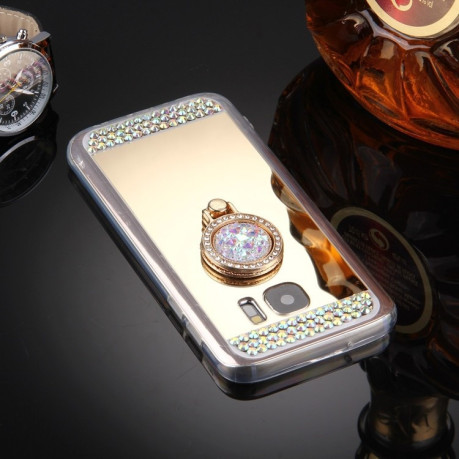 Зеркальный чехол Diamond Encrustead Electroplating Mirror на Samsung Galaxy S7 Edge/G935- золотой