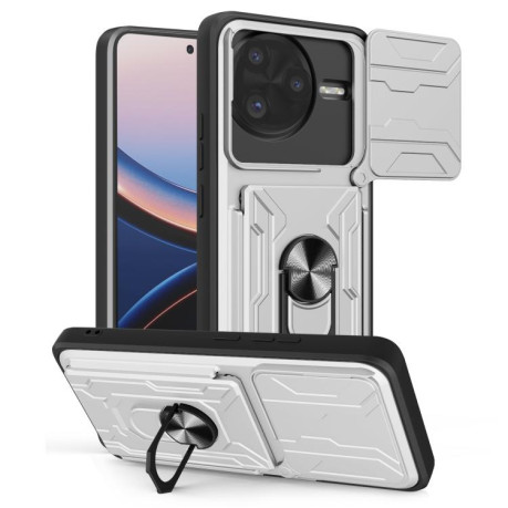 Чехол со шторкой на камеры Sliding Camshield и кармашком для карт на Xiaomi Poco F7 Ultra - белый