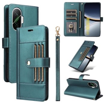 Чехол-книжка Six Card Slots Buckle Leather with Lanyard на на Xiaomi Poco F7 / Xiaomi Redmi Turbo 4 Pro - зеленый
