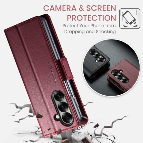 Чехол-книжка CaseMe 023 Butterfly Buckle Litchi Texture RFID Anti-theft Leather для Samsung Galaxy Fold 7 - красный
