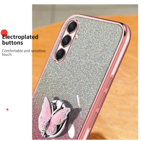 Противоударный чехол Plated Gradient Glitter Butterfly Holder для Samsung Galaxy A16 5G - черный
