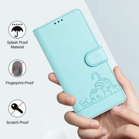 Чохол-книжка Cat Embossing Pattern на Realme GT 6T 5G Global - зелений