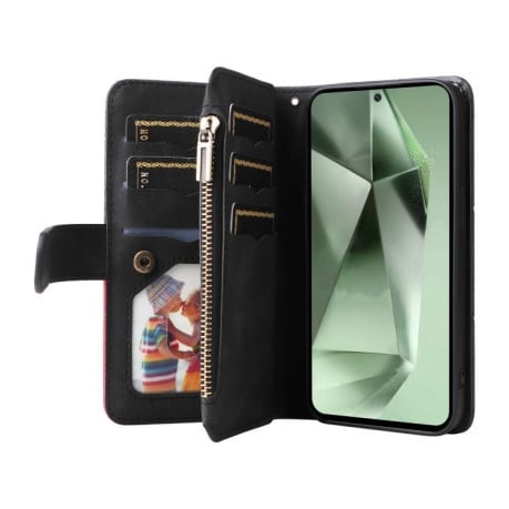 Чехол-книжка Dual-color 9 Card Slots Zipper Wallet Leather для Samsung Galaxy S24 FE 5G - черный