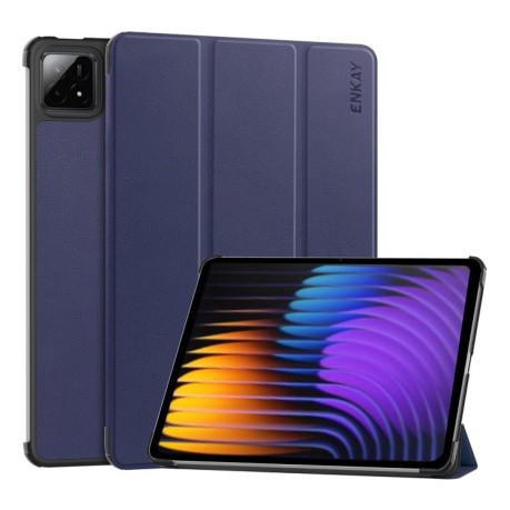 Чехол ENKAY Tri-fold Custer Texture Leather Smart для Xiaomi Pad 7 / 7 Pro - синий