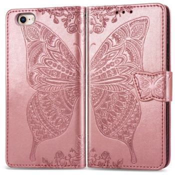 Чехол-книжка Butterfly Love Flower Embossed на iPhone SE 3/2 2022/2020/7/8 - розовое золото