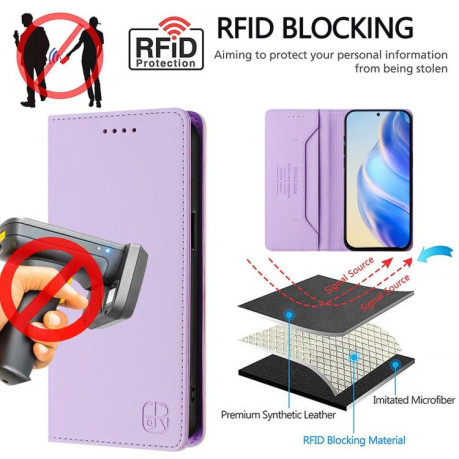 Чехол-книжка RC01 Dual-Folded Magnetic Suction RFID Leather на Motorola Edge 5G 2025 / Edge 60 Fusion - фиолетовый