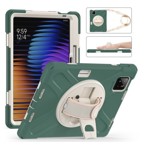Чехол Rotatable Holder Silicone Hybrid PC для Xiaomi Pad 7 / 7 Pro - Emreald Green