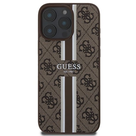 Оригінальний чохол Guess 4G Printed Stripes MagSafe для iPhone 16 Pro Max - Brown