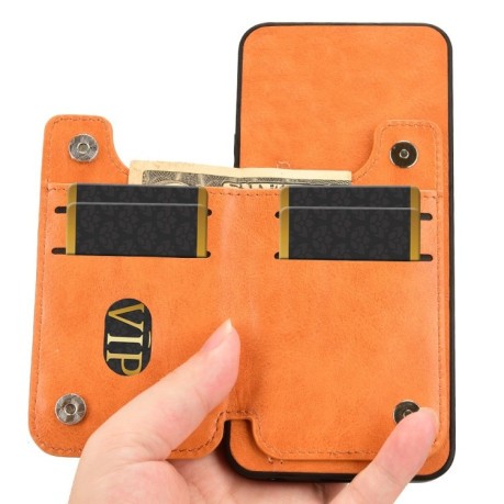Ударозащитный чехол Cow Pattern Sewing Card Bag для Infinix Smart 8 Plus / Smart 8 Pro - оранжевый