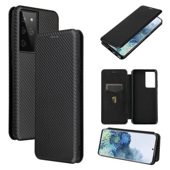 Чохол-книжка Carbon Fiber Texture Samsung Galaxy S21 Ultra - чорний