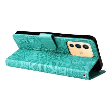 Чехол-книжка Embossed Sunflower для Vivo S12 / V23 5G - зеленый