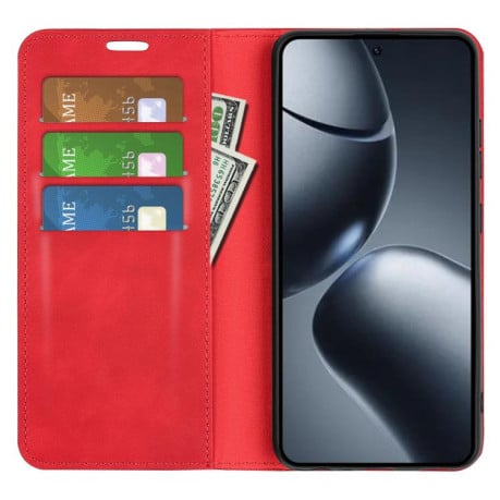 Чехол-книжка в стиле Retro мягкое покрытие Skin Feel деловой дизайн на Xiaomi 15T Pro - красный