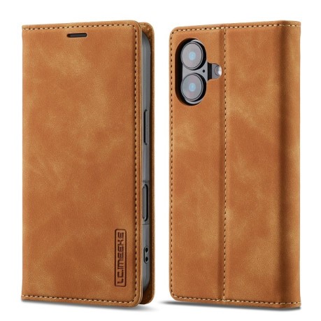 Чехол-книжка LCIMEEKE Strong для iPhone 16 - коричневый
